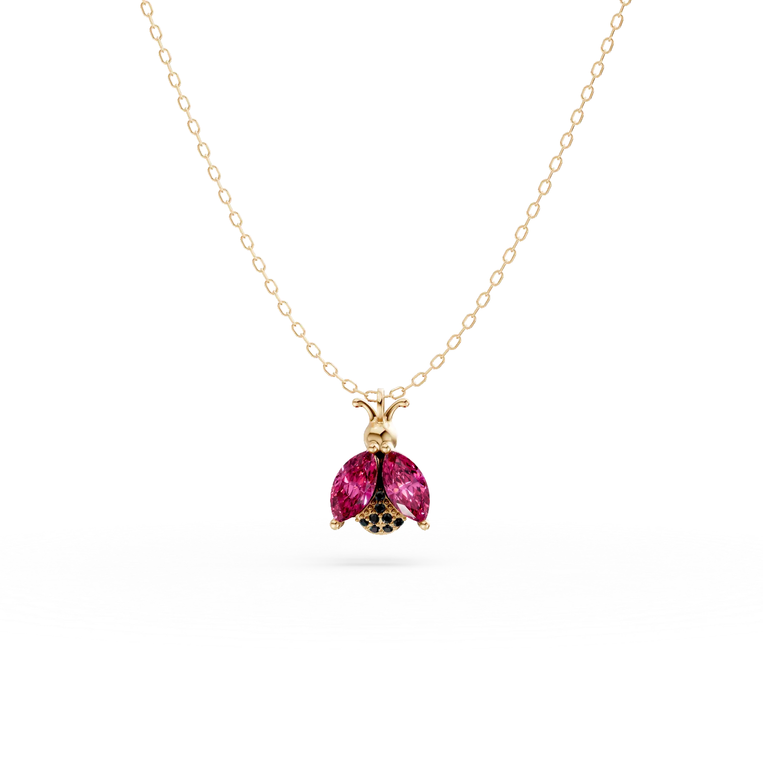 Yellow gold ladybug pendant chain