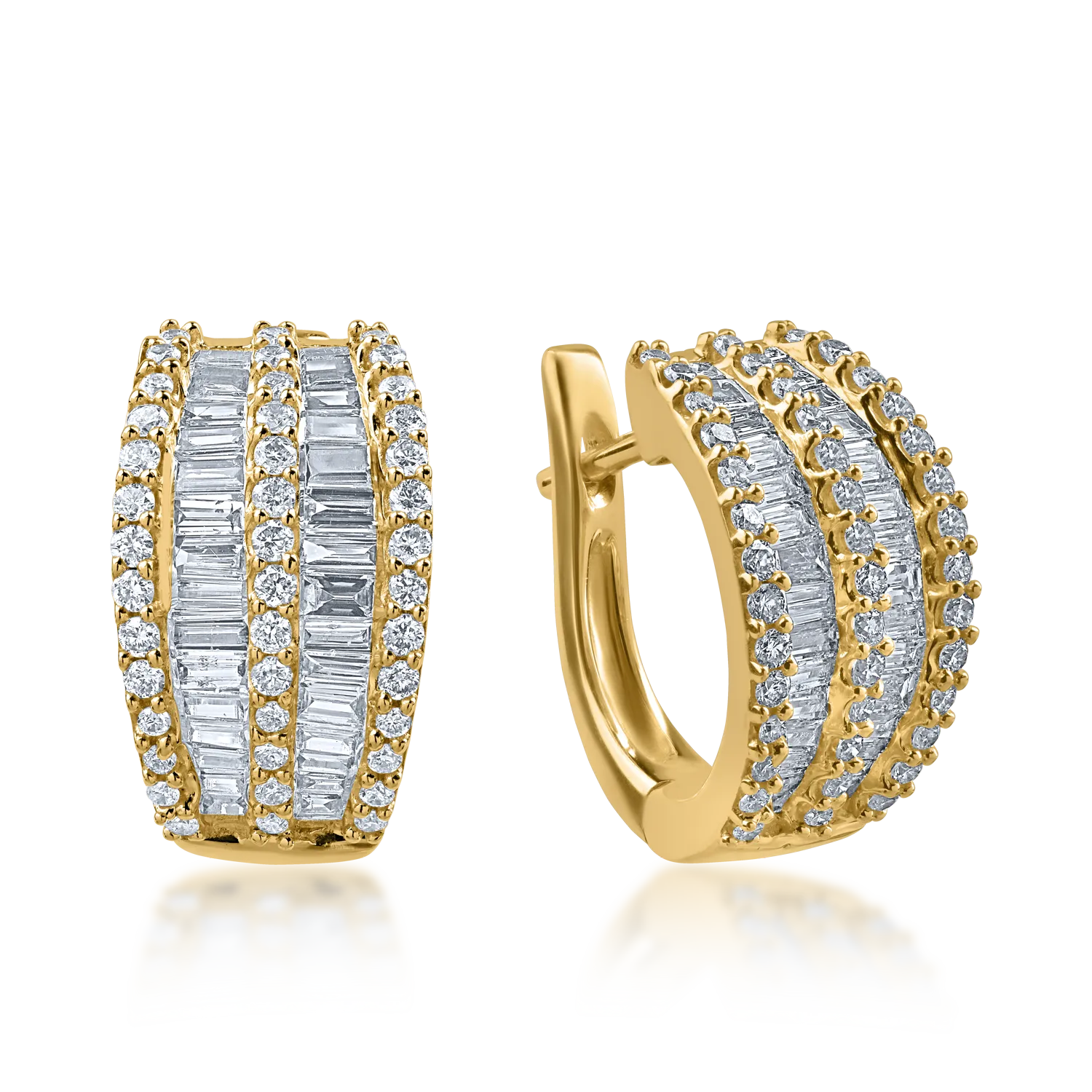 Yellow gold on-ear earrings with 1ct diamonds