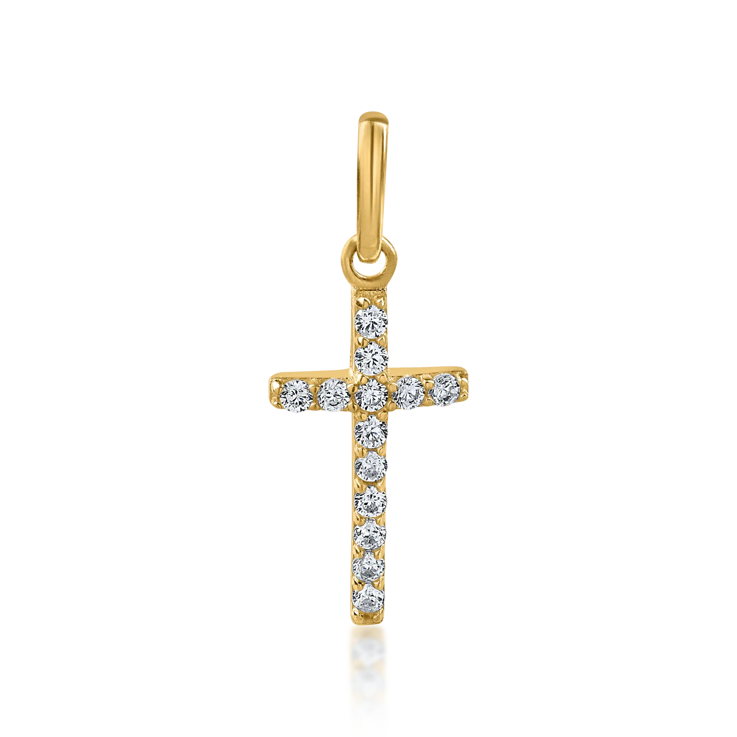 Yellow gold cross pendant with microsetting zirconia