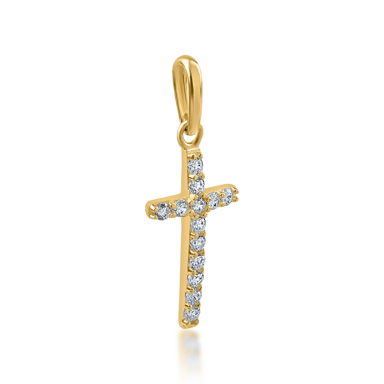 Yellow gold cross pendant with microsetting zirconia