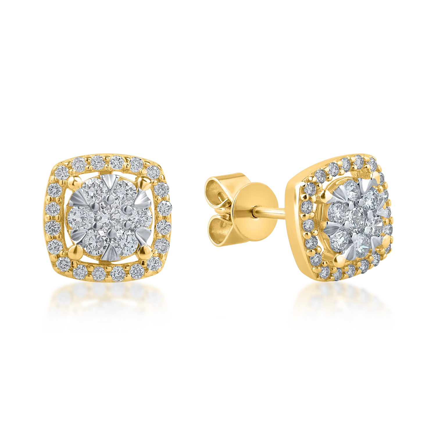 Sárga arany geometriai fülbevaló 0.4ct gyémántokkal