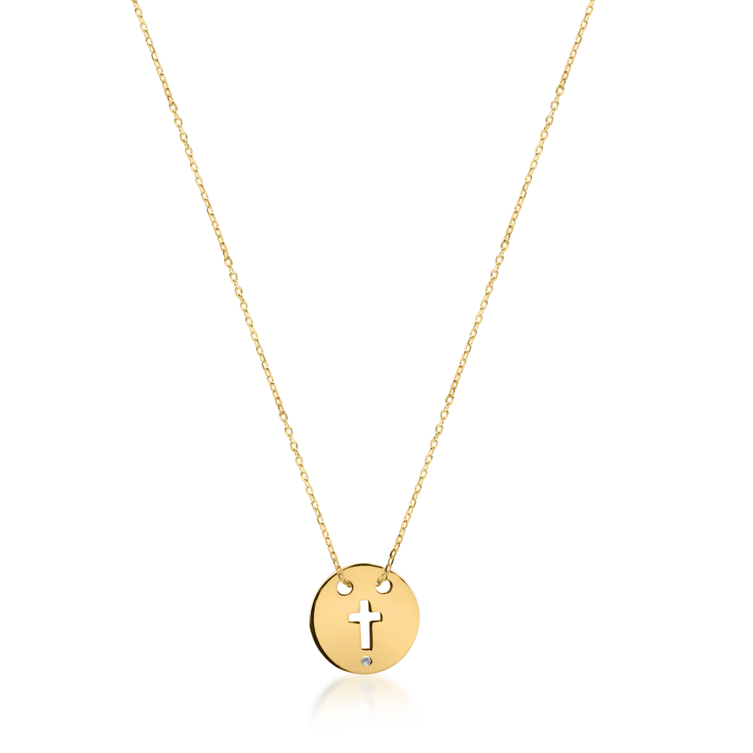 Lant din aur galben cu pandantiv banut cu cruce cu un diamant de 0.005ct-168489