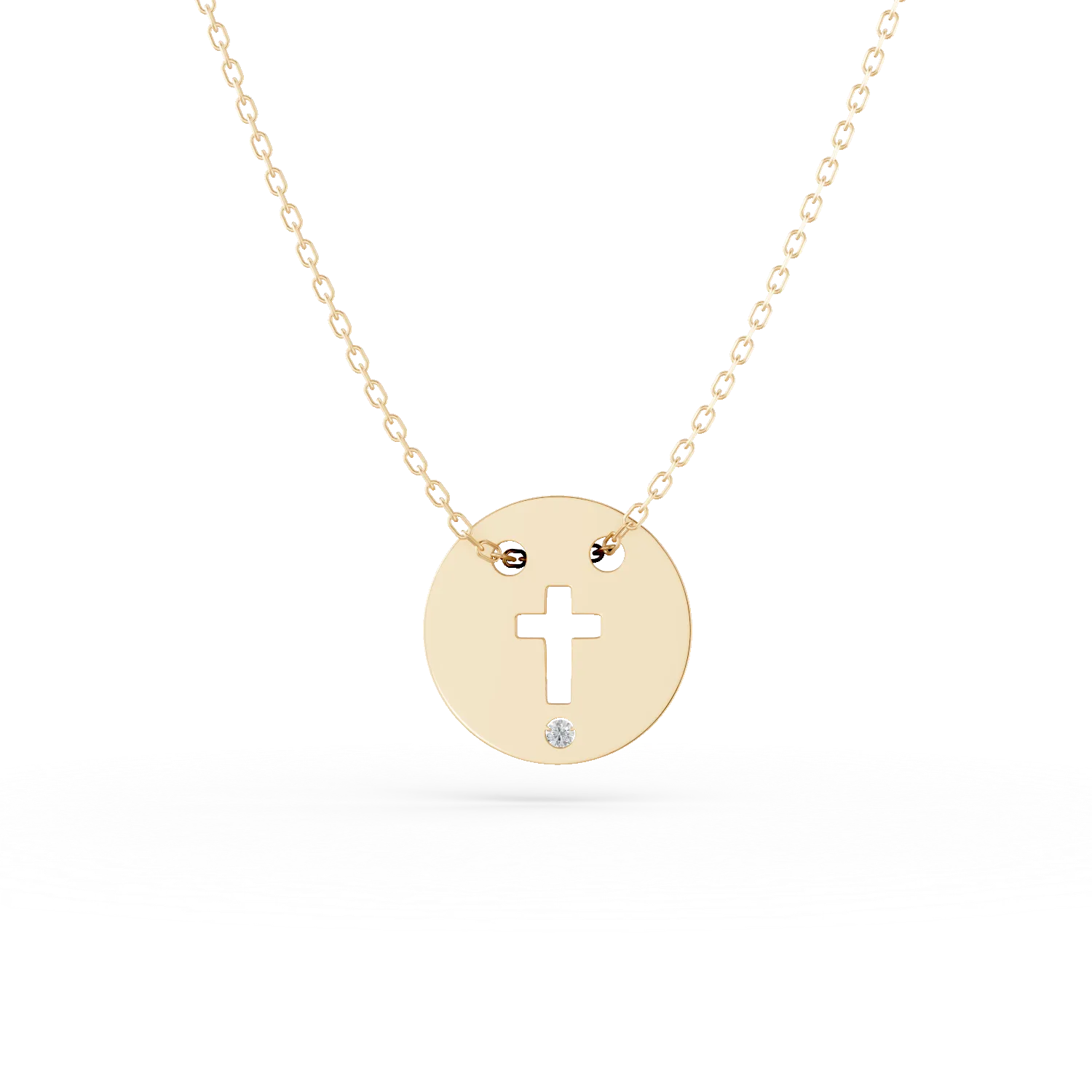 Верижка от жълто злато с висулка с кръст и диамант 0.005кт
