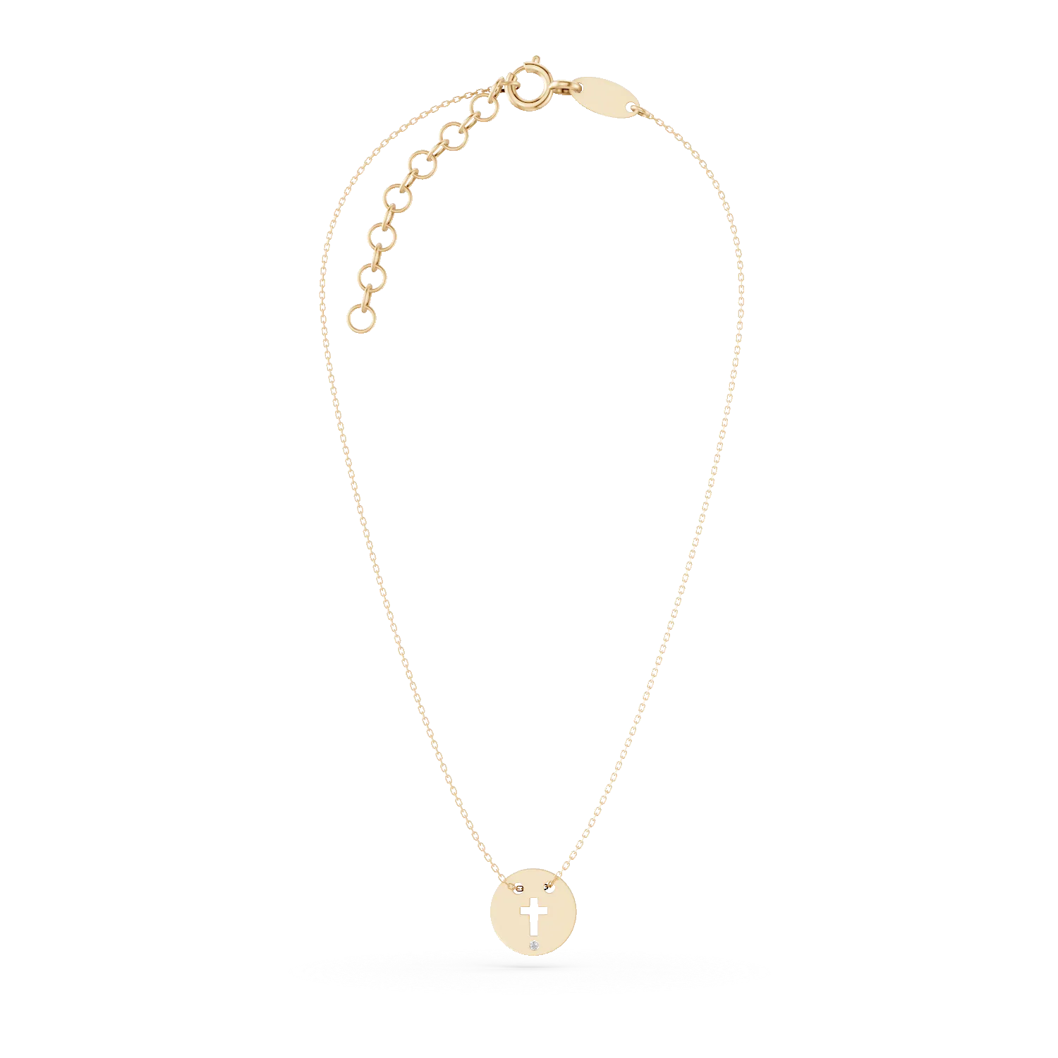 Верижка от жълто злато с висулка с кръст и диамант 0.005кт