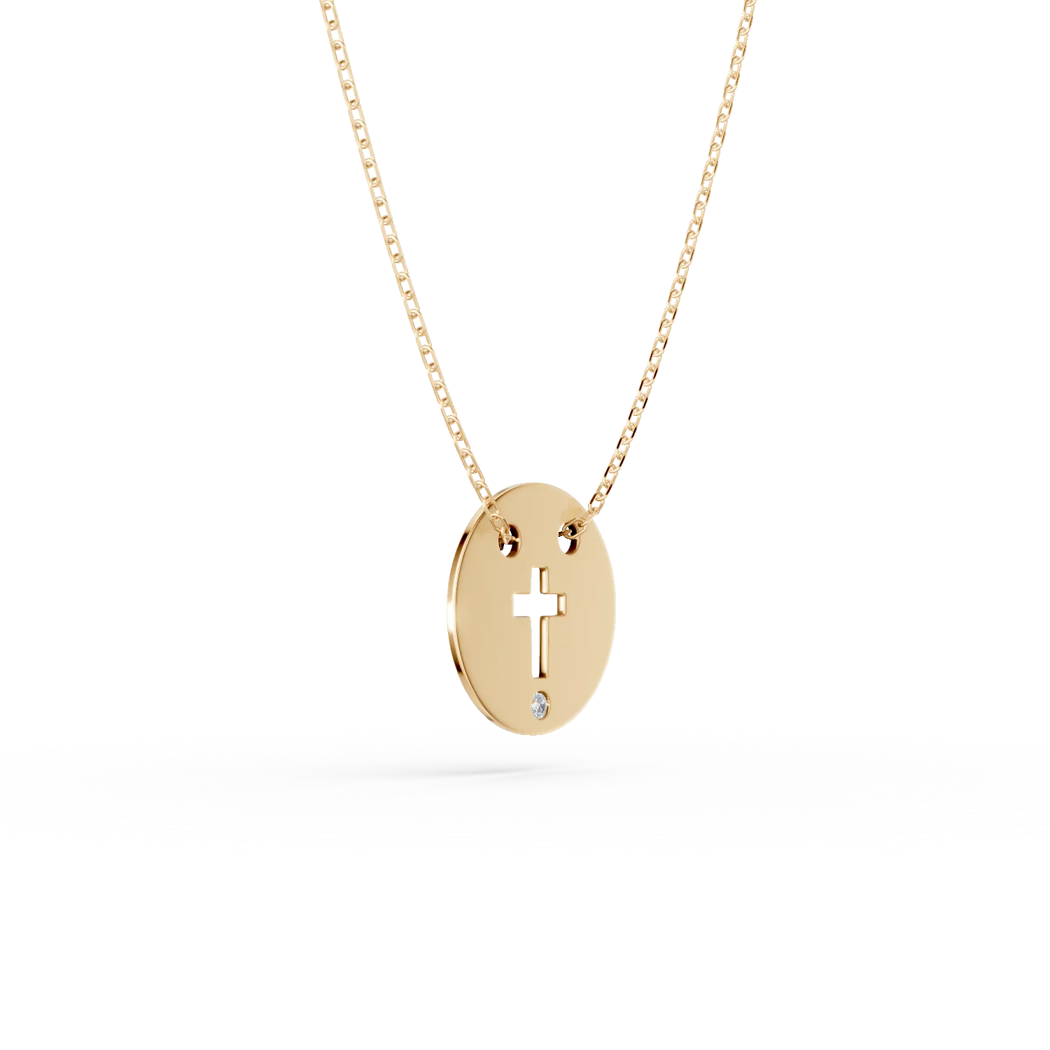 Верижка от жълто злато с висулка с кръст и диамант 0.005кт