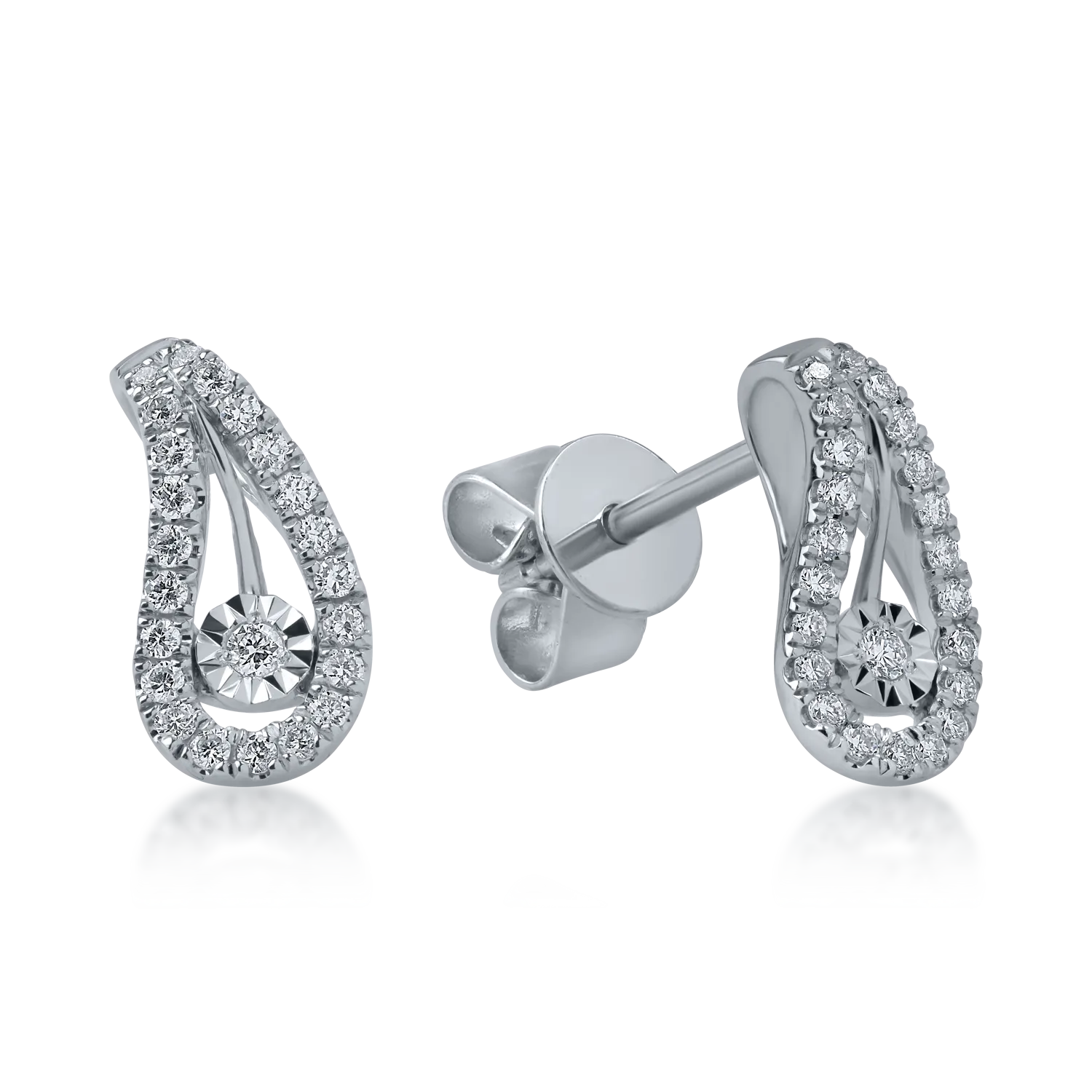 Kolczyki wkrętki z białego złota z diamentami o masie 0.18ct