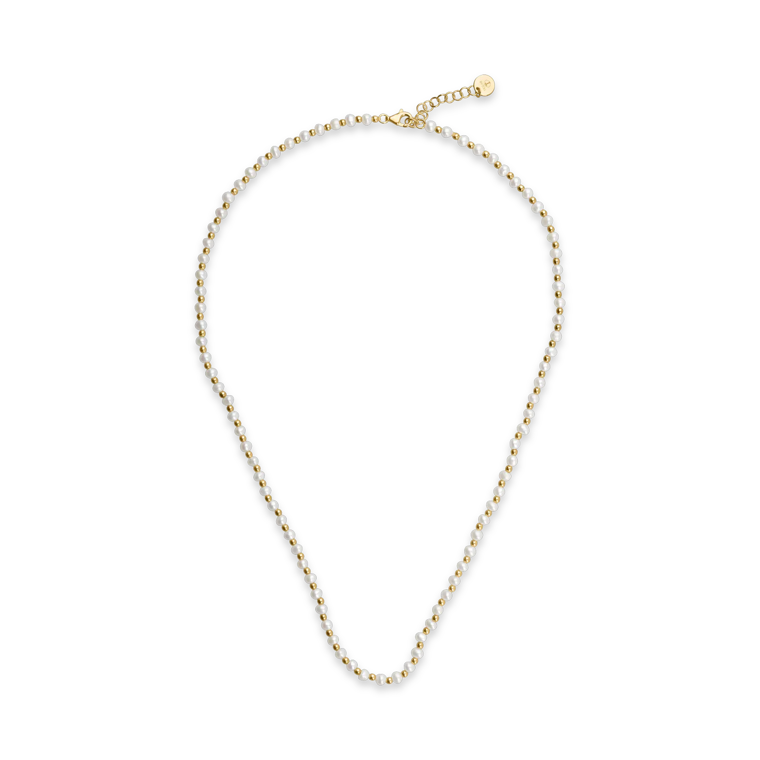 Yellow gold necklace with beads and natural pearls