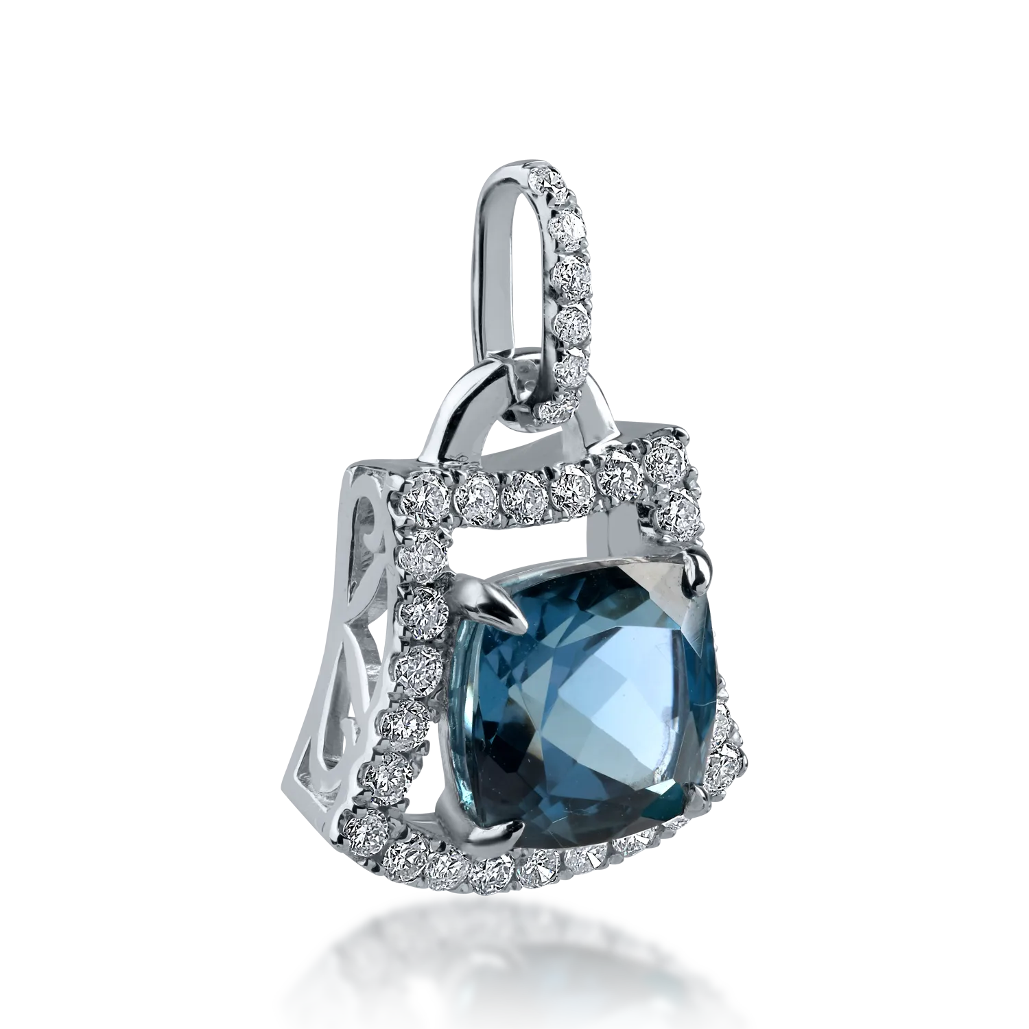 Pandantiv din aur alb cu topaz london blue de 1.905ct si diamante de 0.239ct