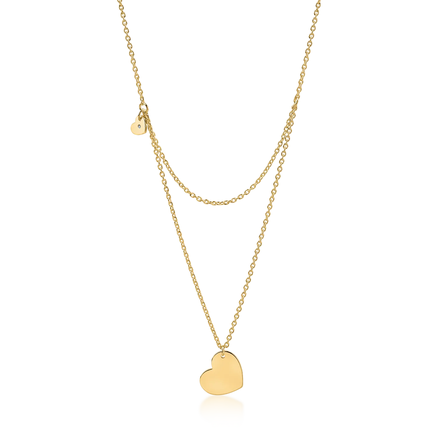 Łańcuszek z żółtego złota z zawieszkami w kształcie serca i diamentem 0.005ct