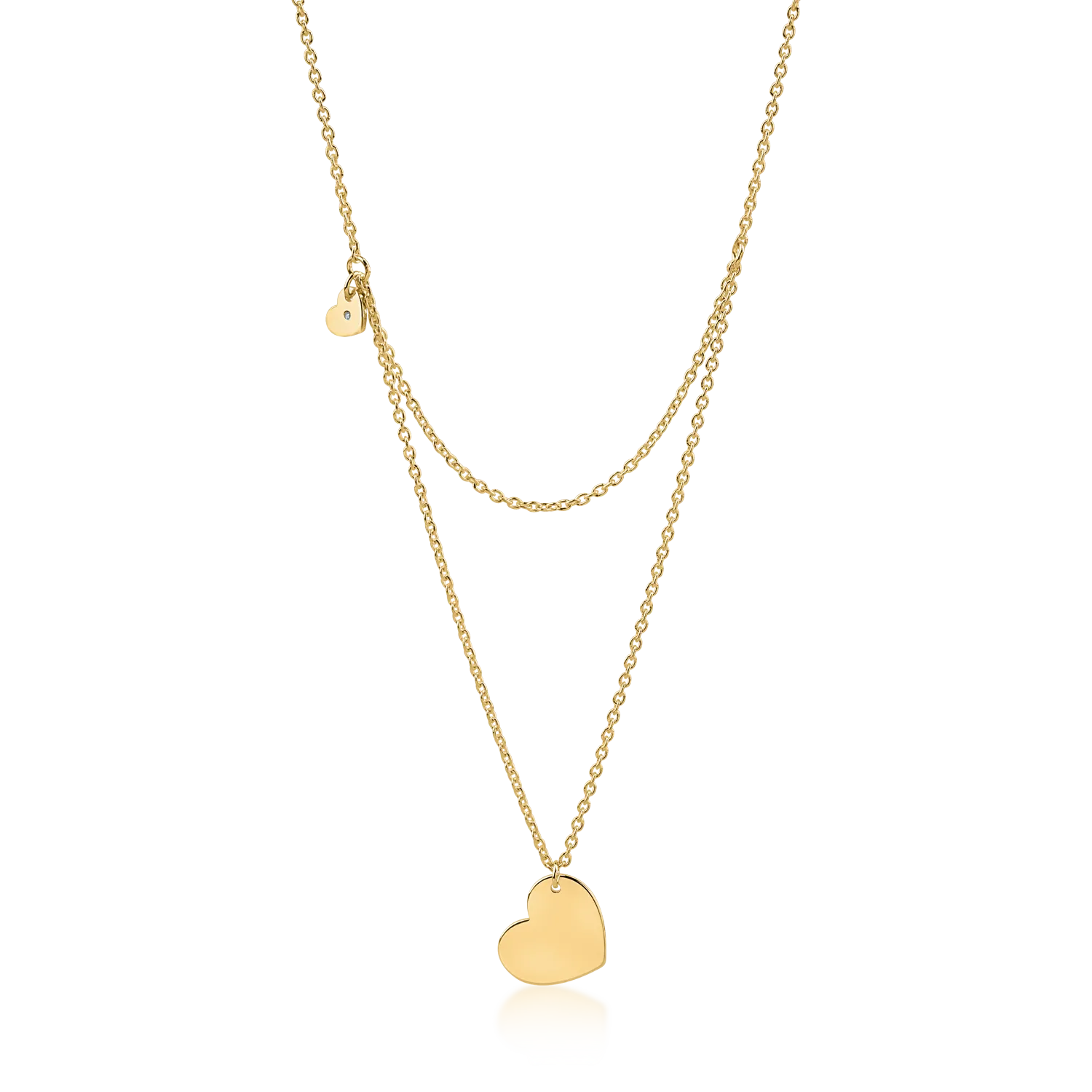 Yellow gold chain with heart pendants and a 0.005ct diamond