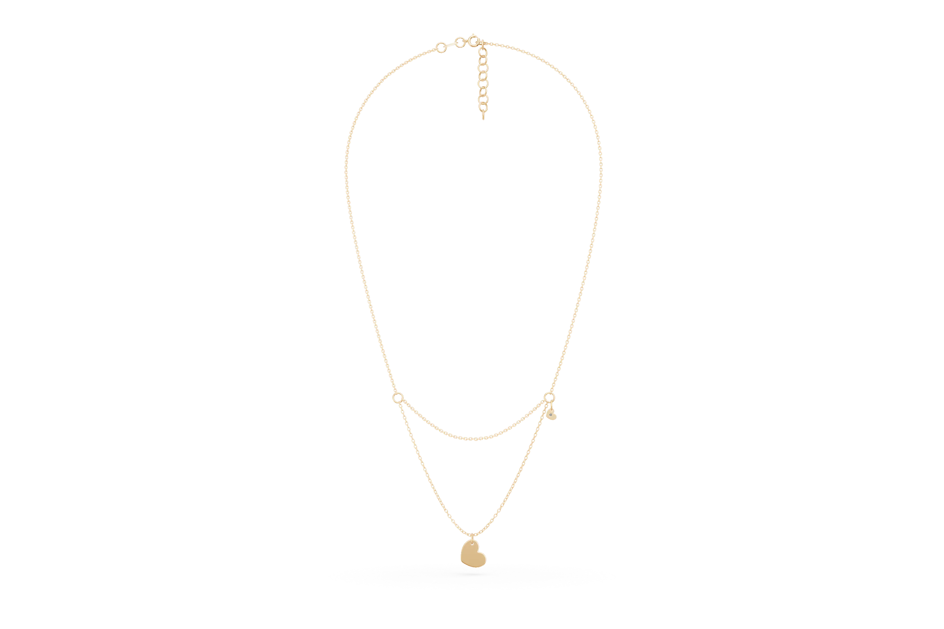 Yellow gold chain with heart pendants and a 0.005ct diamond