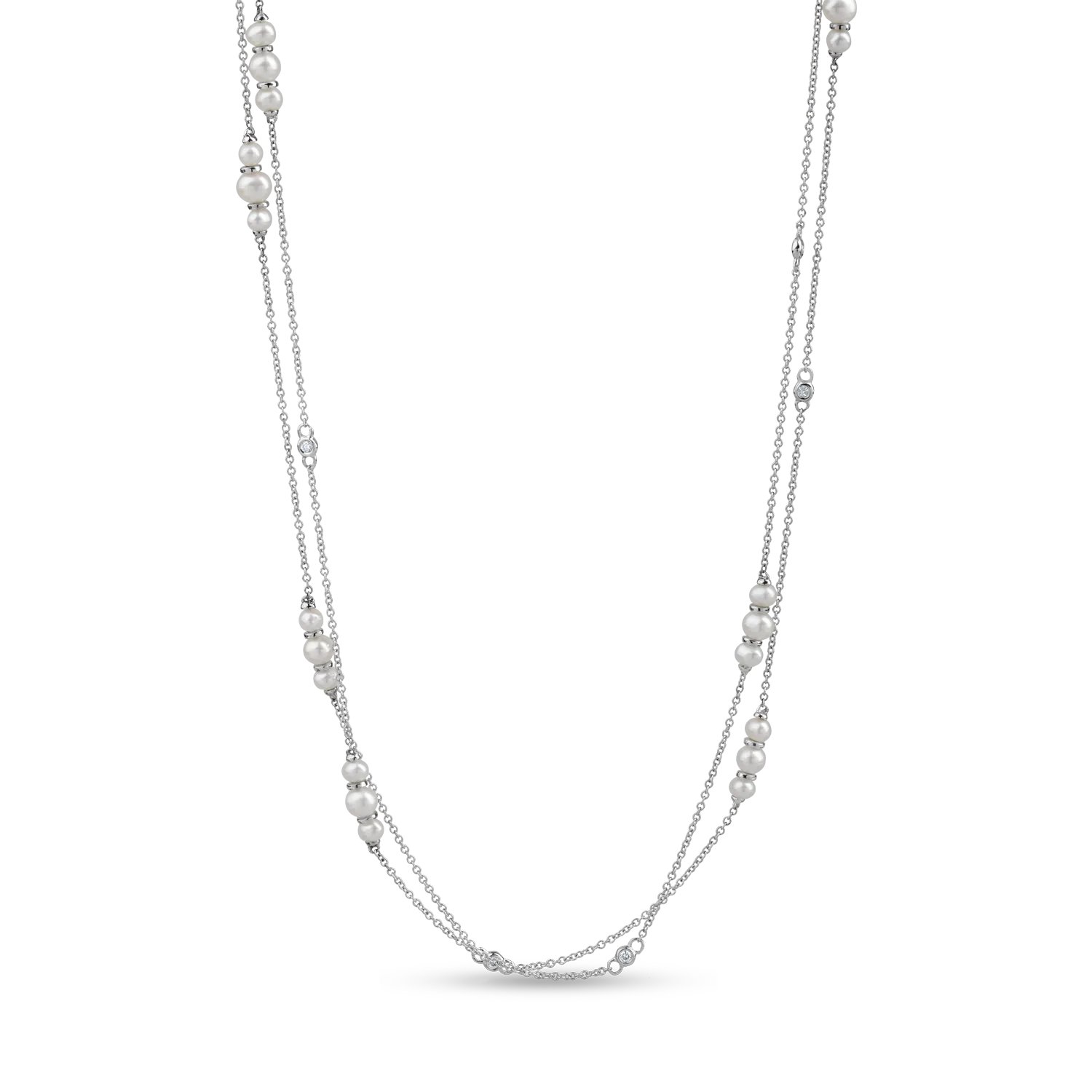 Teilor Colier minimalist din aur alb cu diamante de 0.08ct si perle de cultura