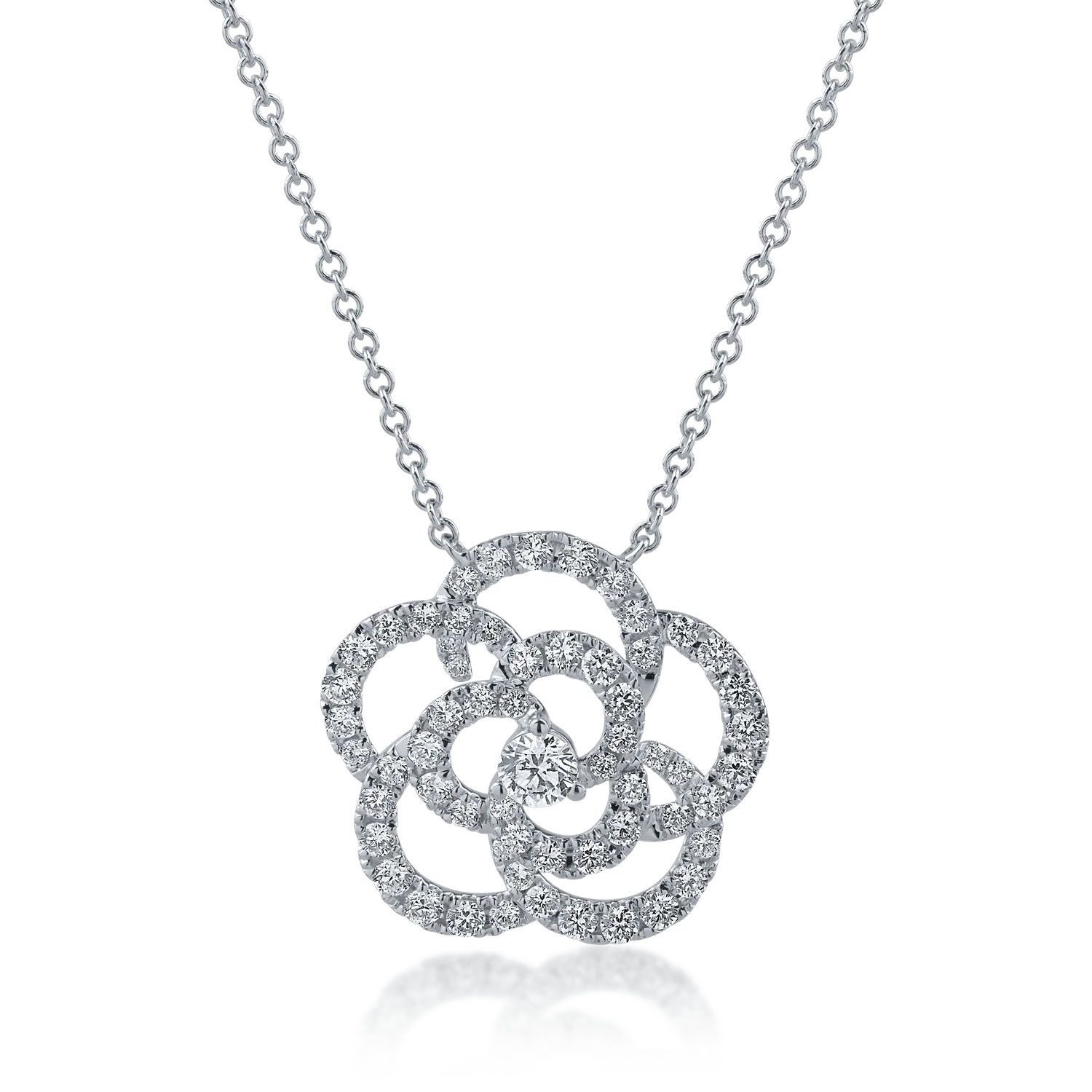 Lant cu pandantiv floare din aur alb cu diamante de 0.88ct-168570