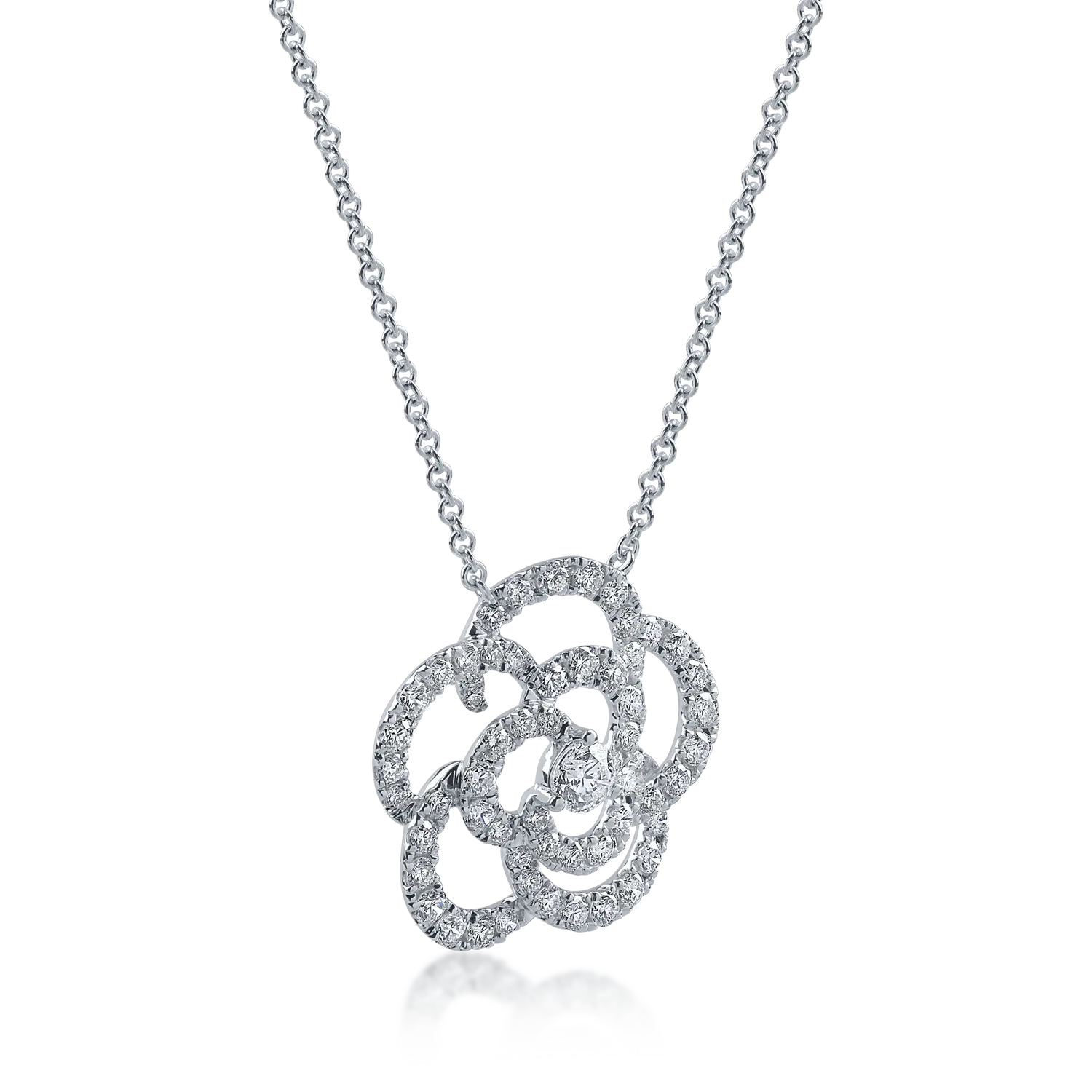 Lant cu pandantiv floare din aur alb cu diamante de 0.88ct