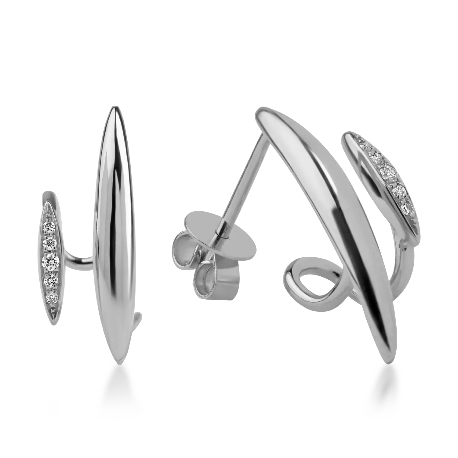 Cercei geometrici din aur alb cu diamante de 0.04ct
