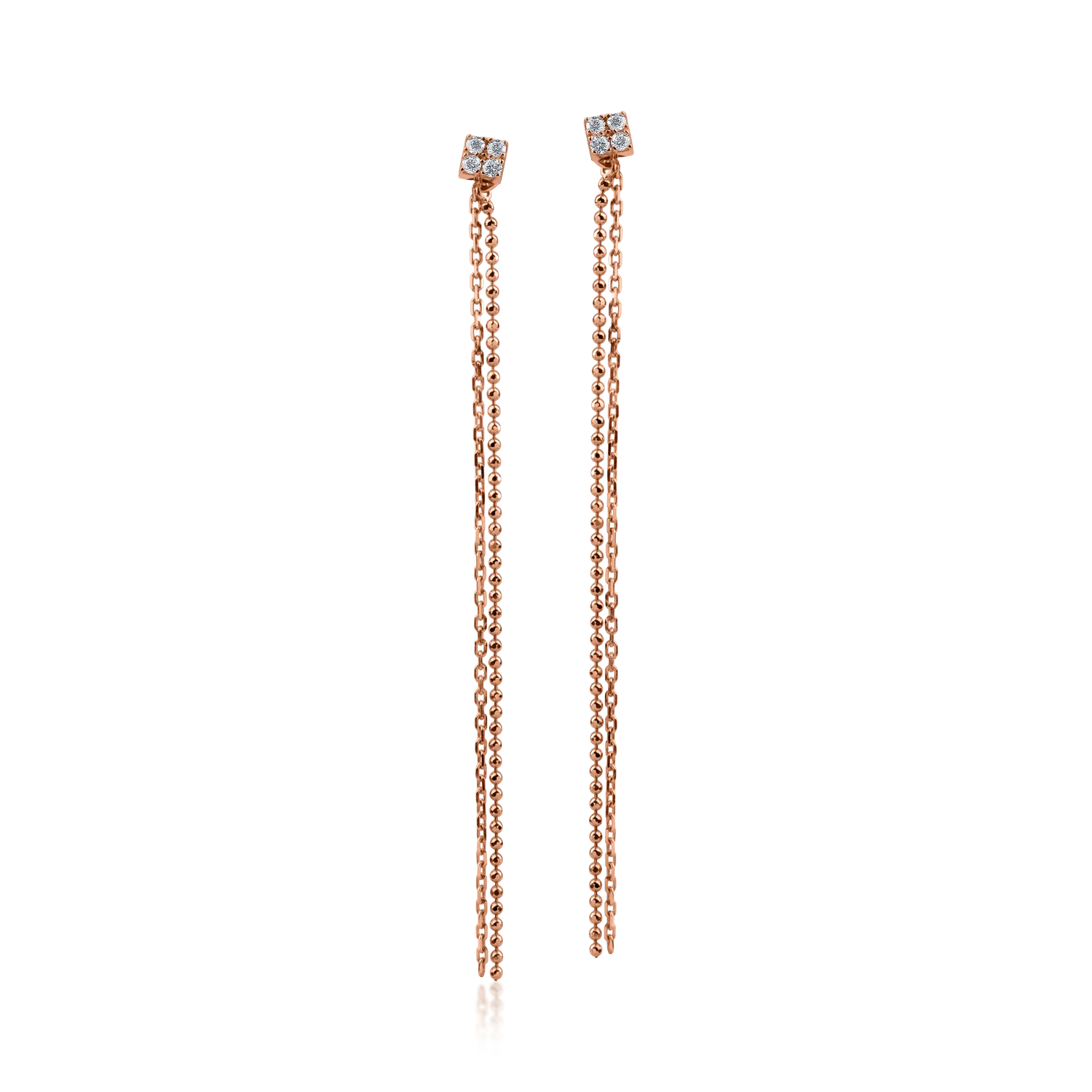 Długie kolczyki z różowego złota z diamentami o masie 0.094ct