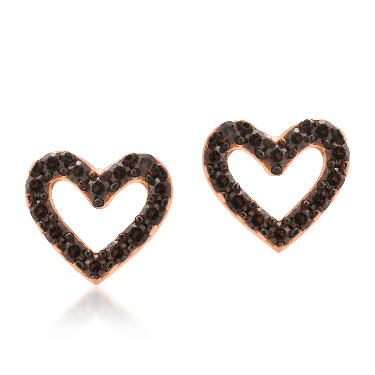 Kolczyki w kształcie serca w kolorze różowego złota z brązową cyrkonią