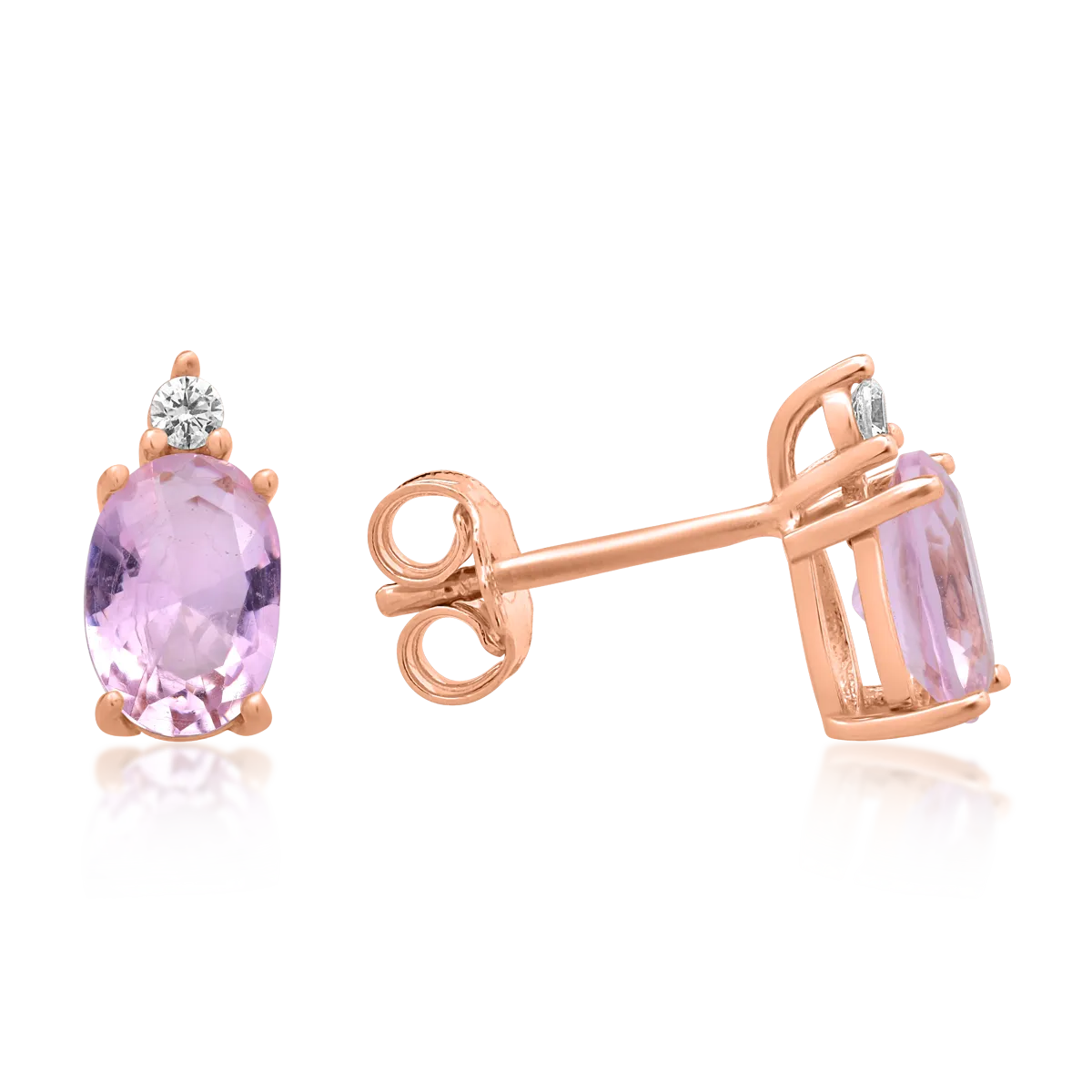 Rose gold earrings with pink and white zirconia