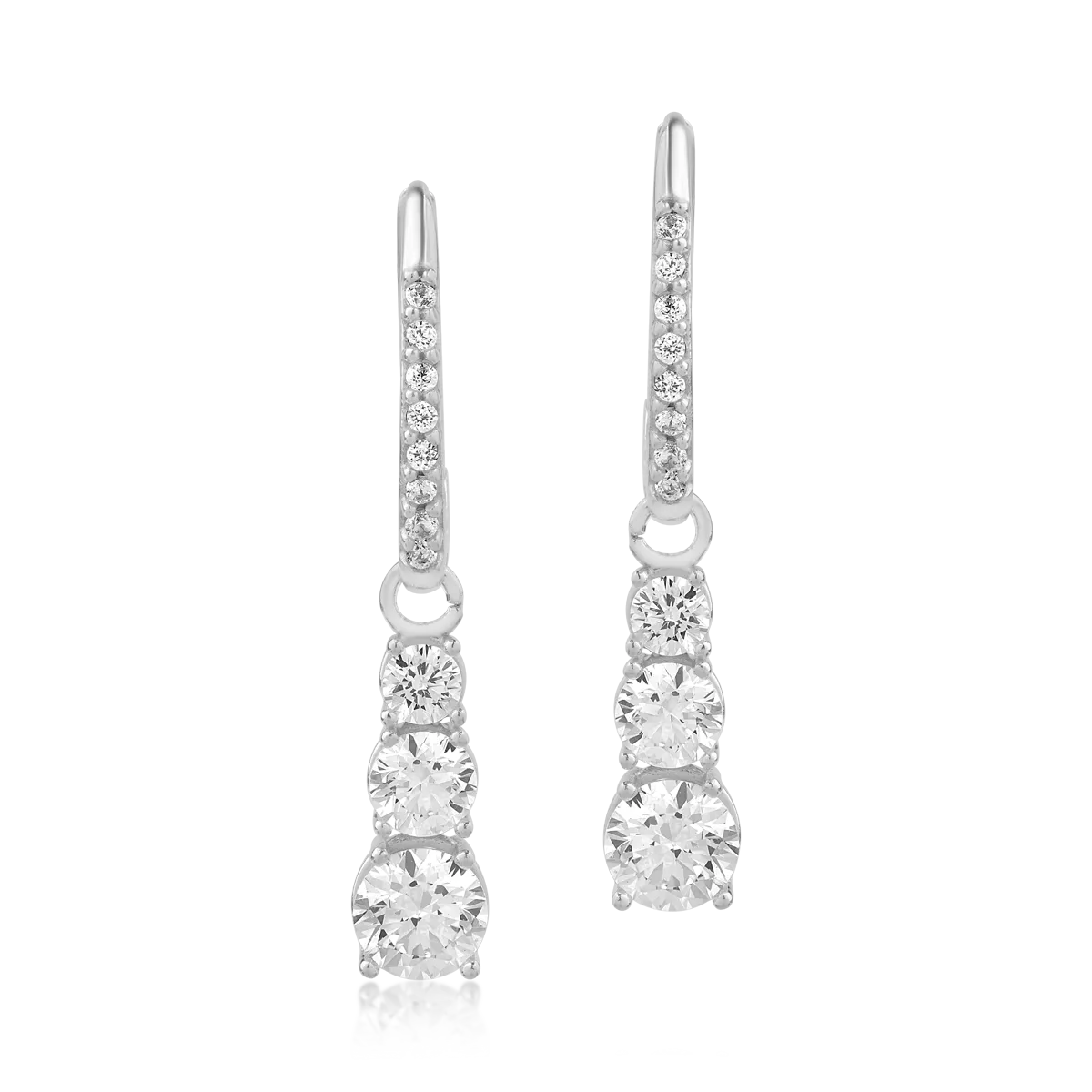 Long white gold earrings with zirconia