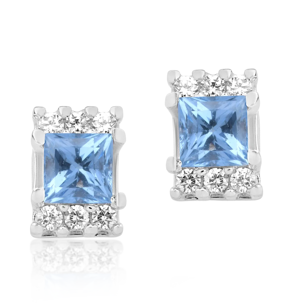 White gold earrings with light blue and white zirconia