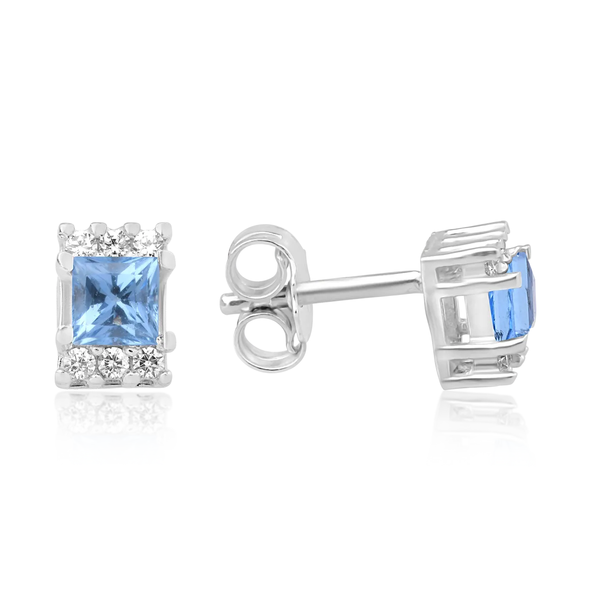 Kolczyki z białego złota z jasnoniebieskimi i białymi cyrkoniami