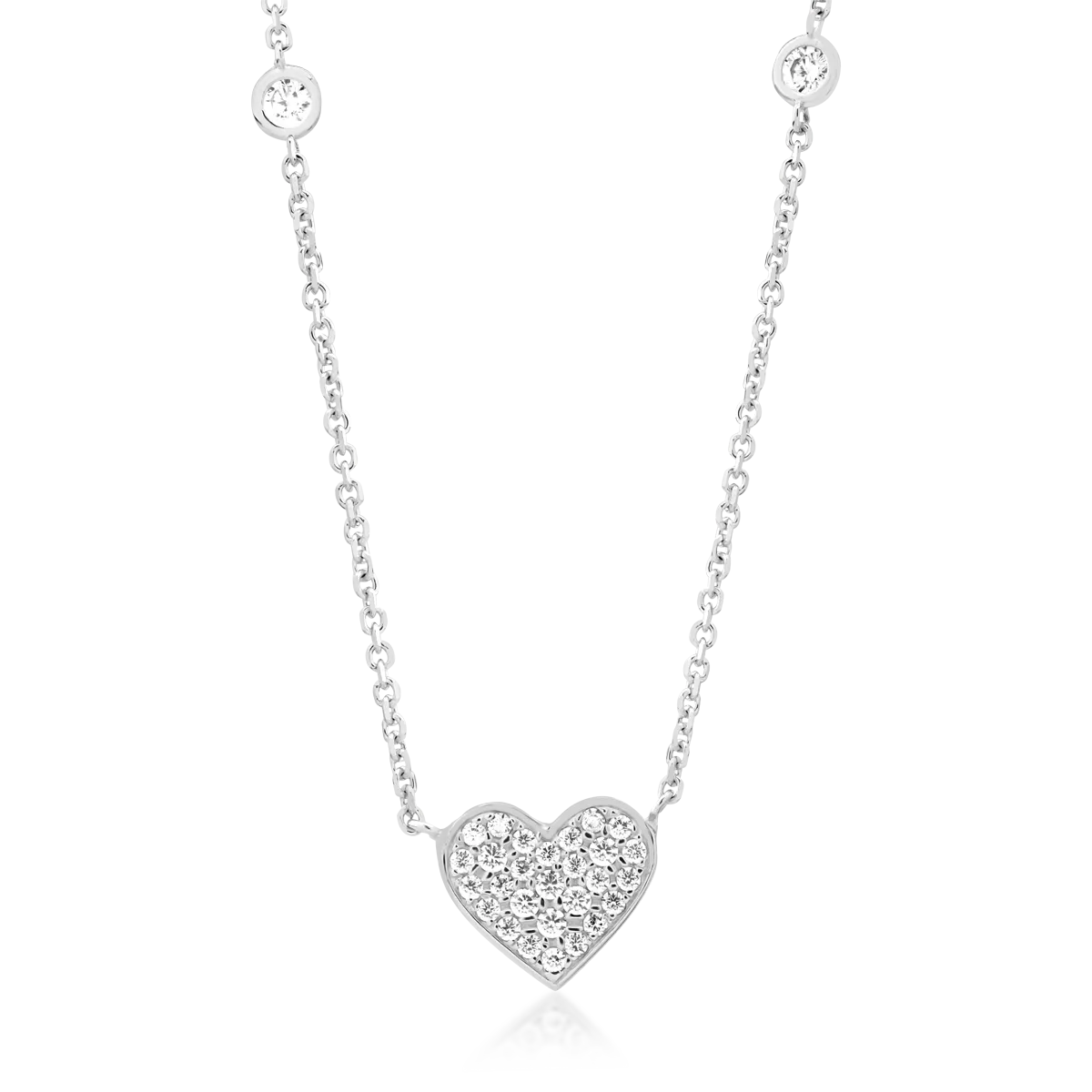 White gold heart pendant chain with microsetting zirconia