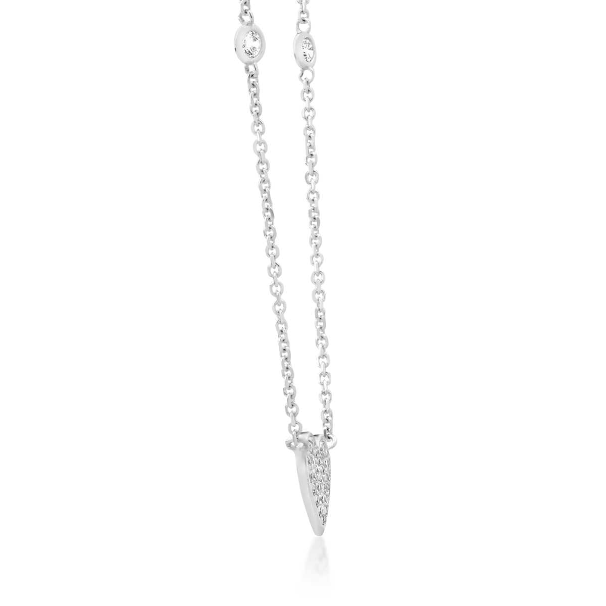 White gold heart pendant chain with microsetting zirconia