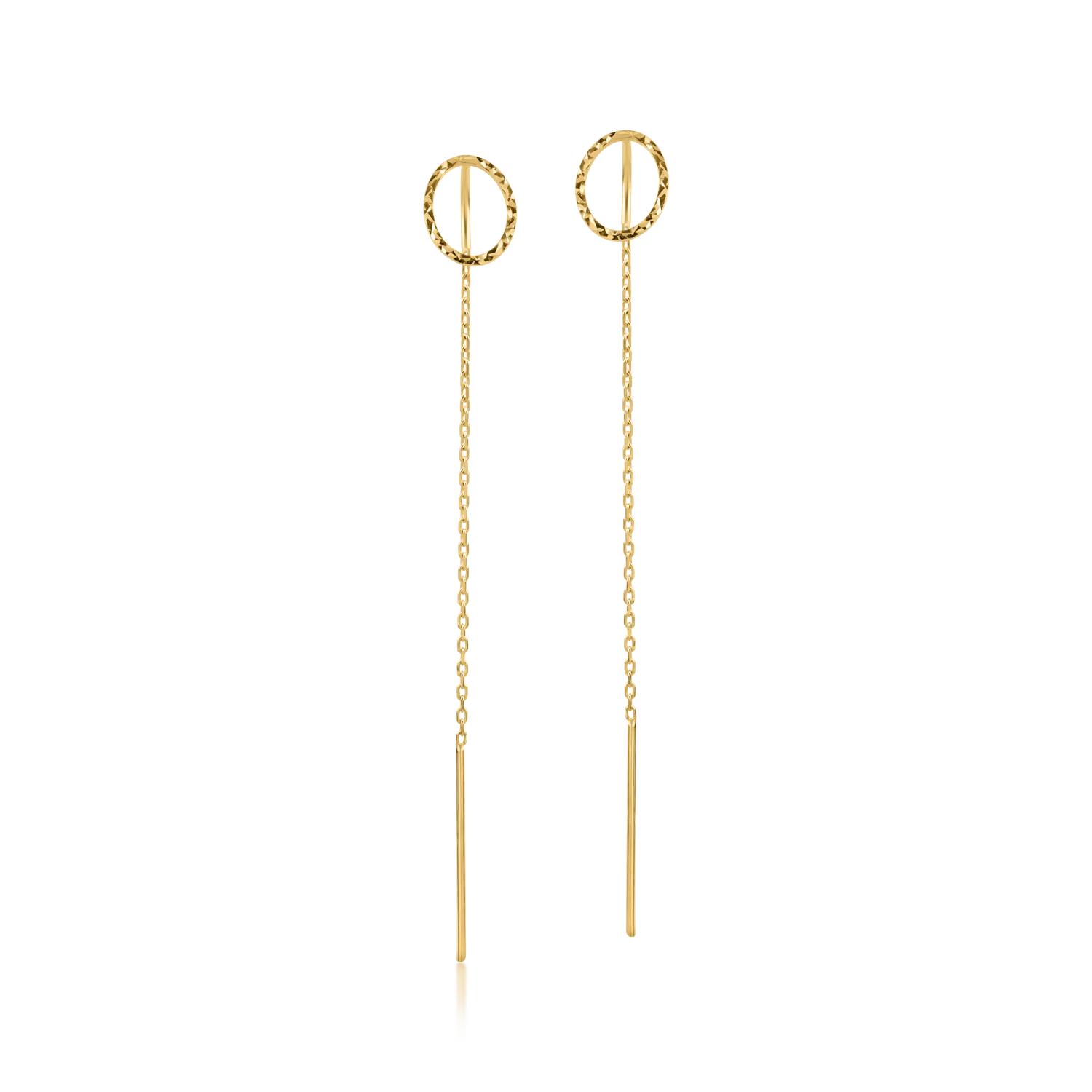 Yellow gold long geometric earrings