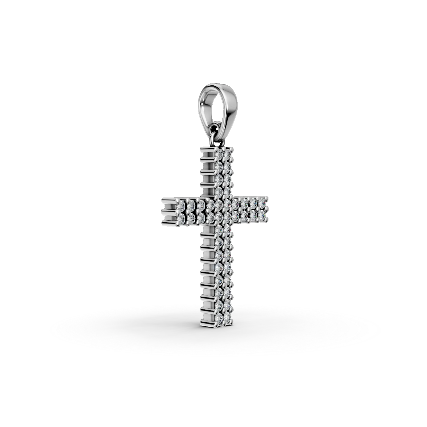 Pandantiv cruce din aur alb cu zirconia microsetting