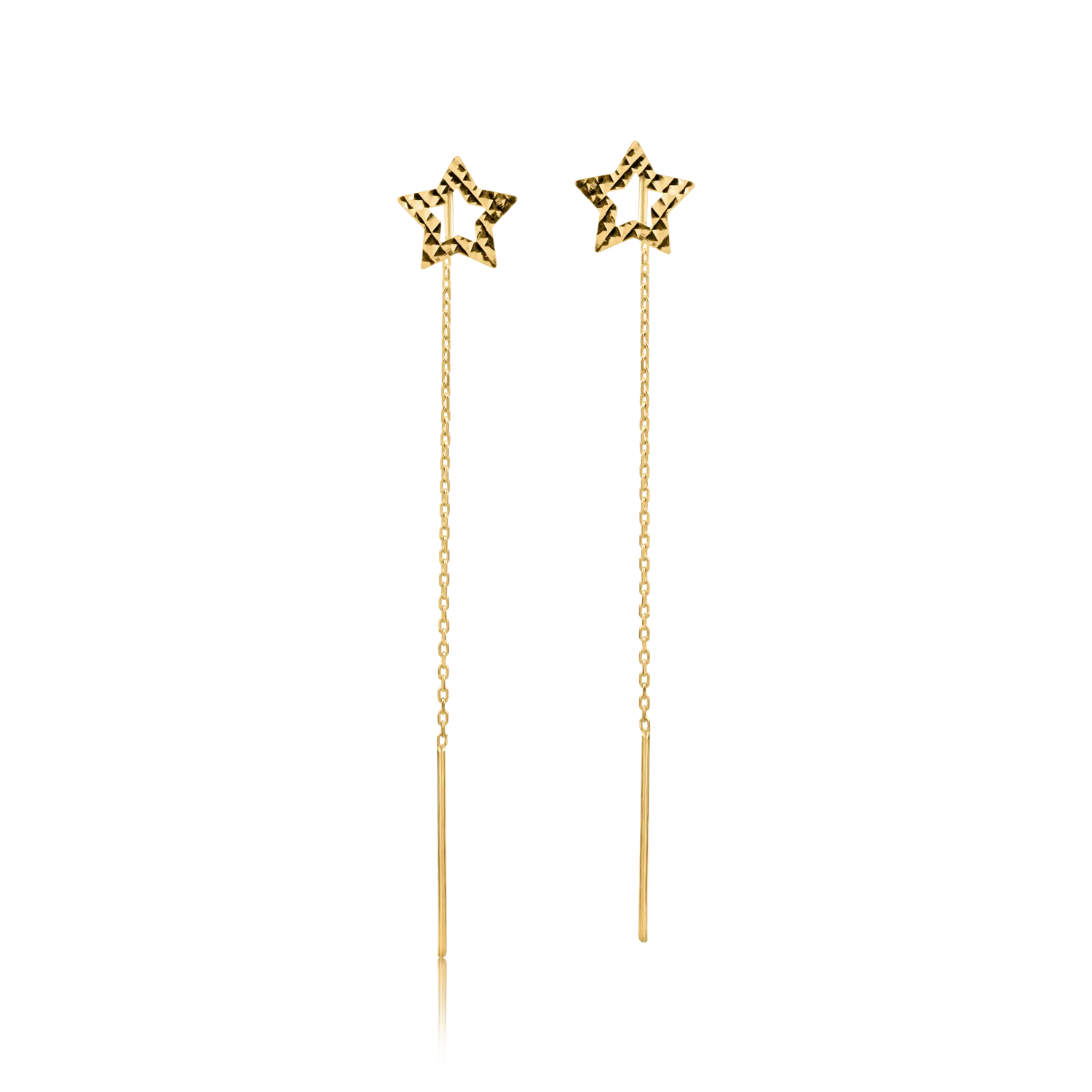 Yellow gold long stars earrings