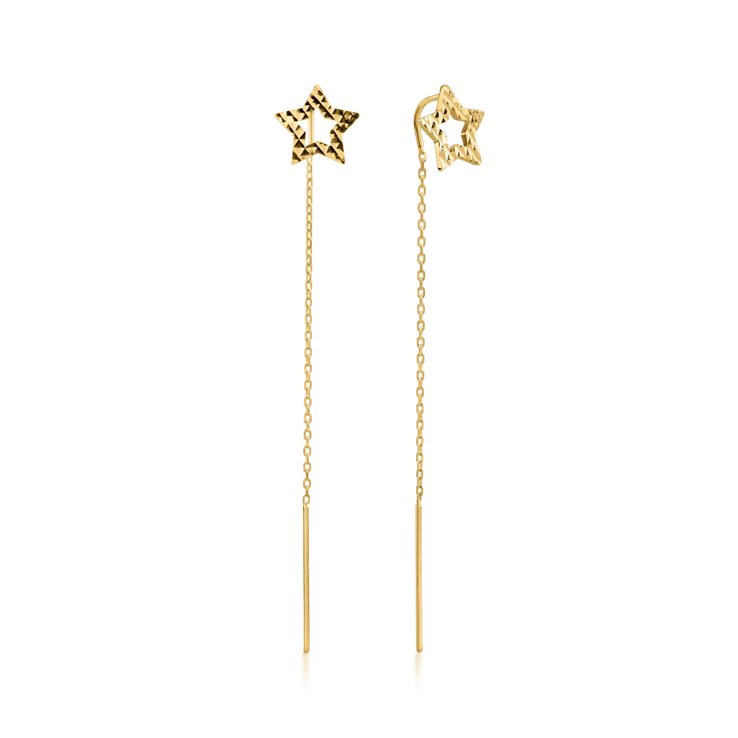 Długie kolczyki w kształcie gwiazdek z żółtego złota