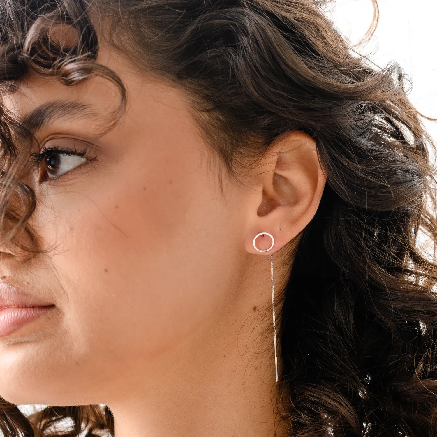 White gold long geometric earrings