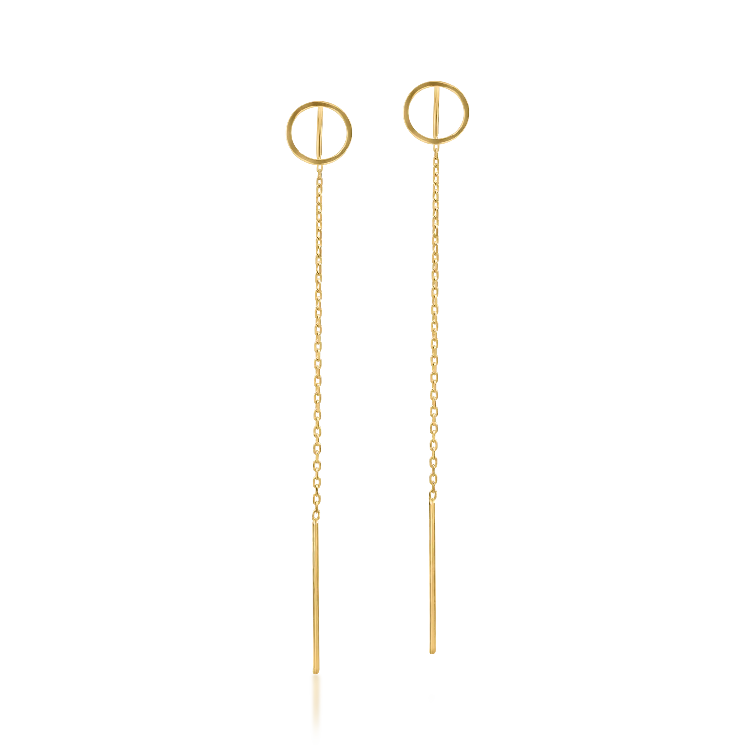 Długie geometryczne kolczyki z żółtego złota