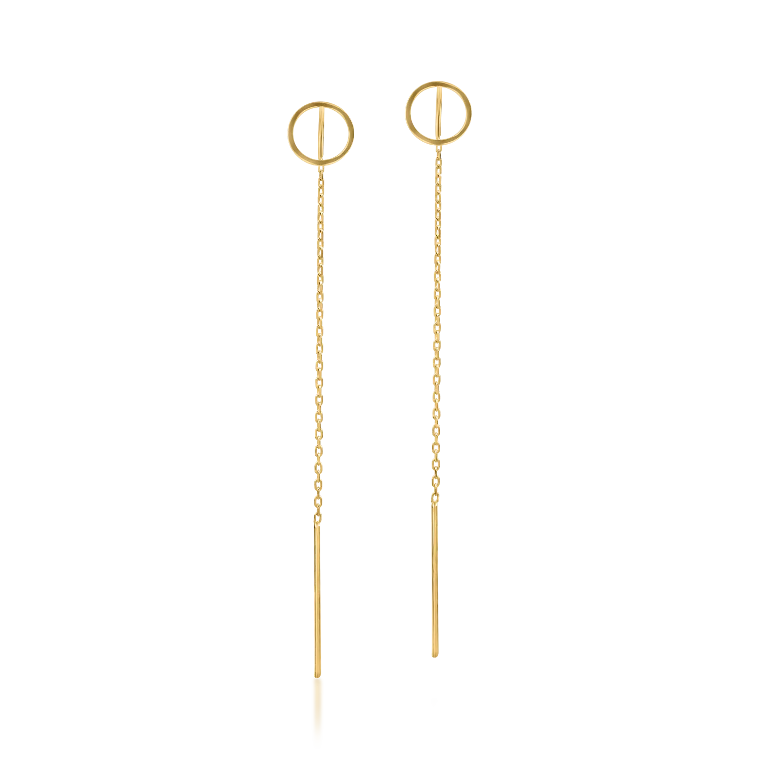 Yellow gold long geometric earrings