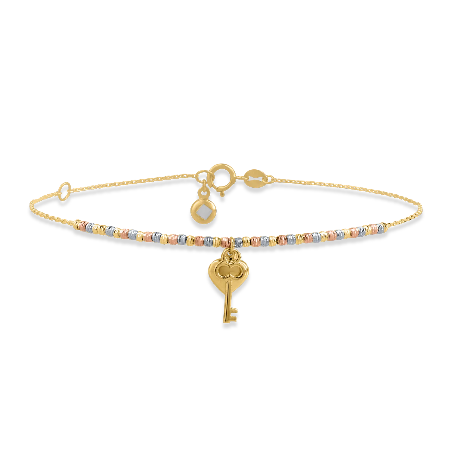 White-rose-yellow gold key and heart bracelet