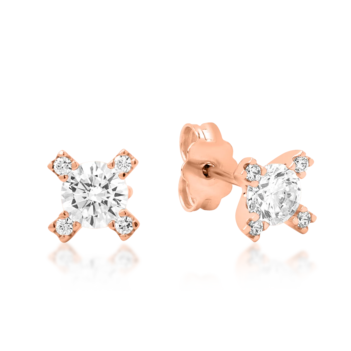 Cercei geometrici din aur roz cu zirconia