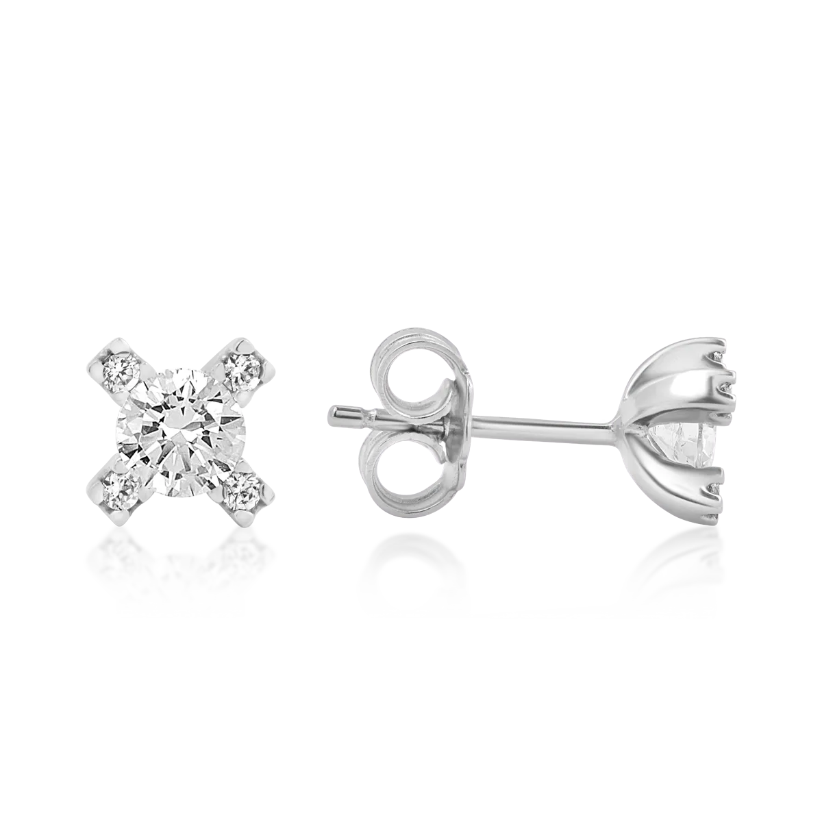 White gold geometric stud earrings with zirconia