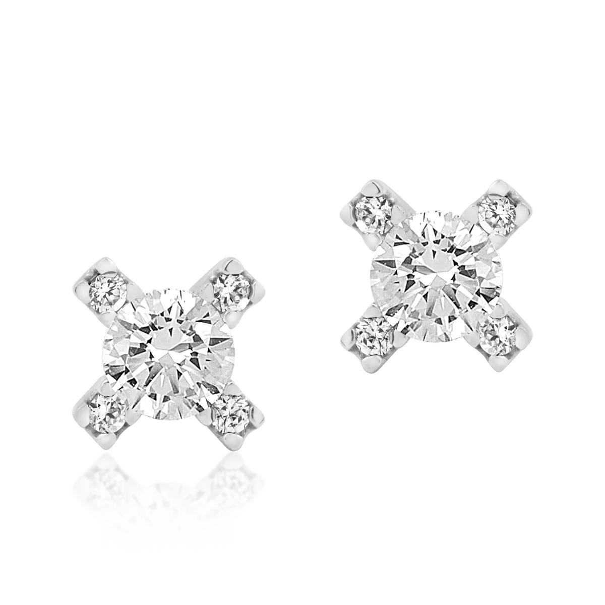 Cercei stud geometrici din aur alb cu zirconia-169696