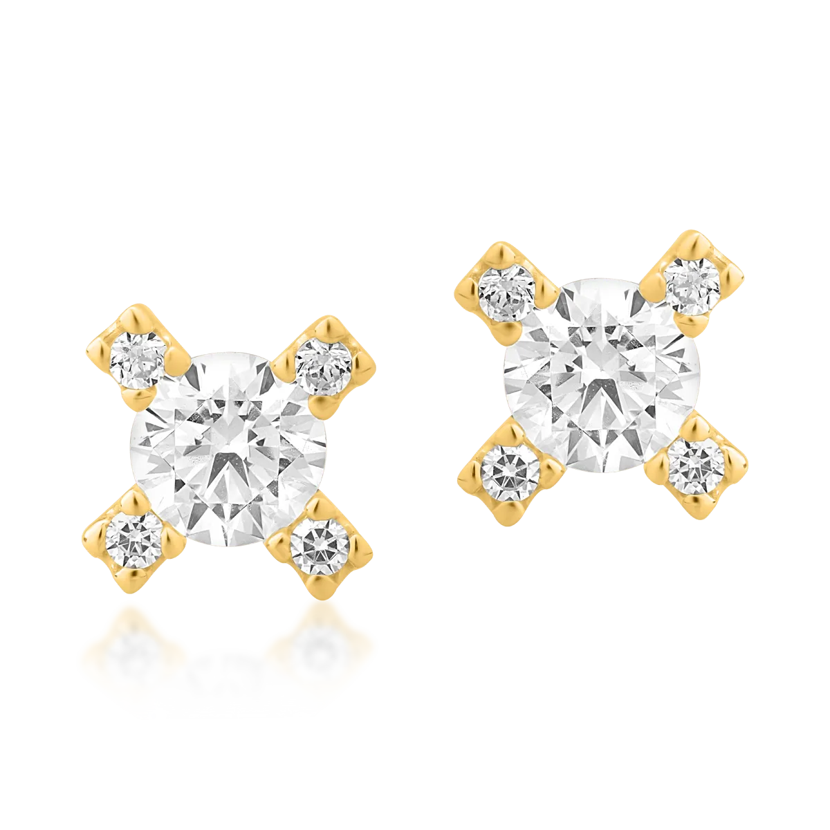 Yellow gold stud earrings with zirconia