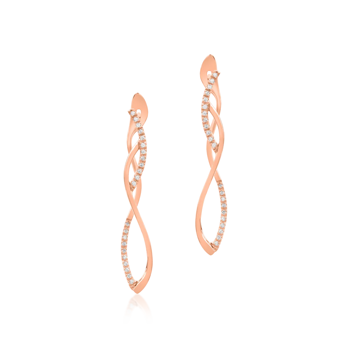 Long rose gold earrings with microsetting zirconia
