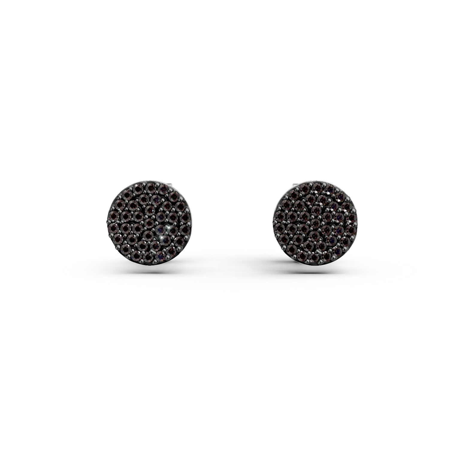 Okrągłe kolczyki wkrętki z białego złota z brązową cyrkonią