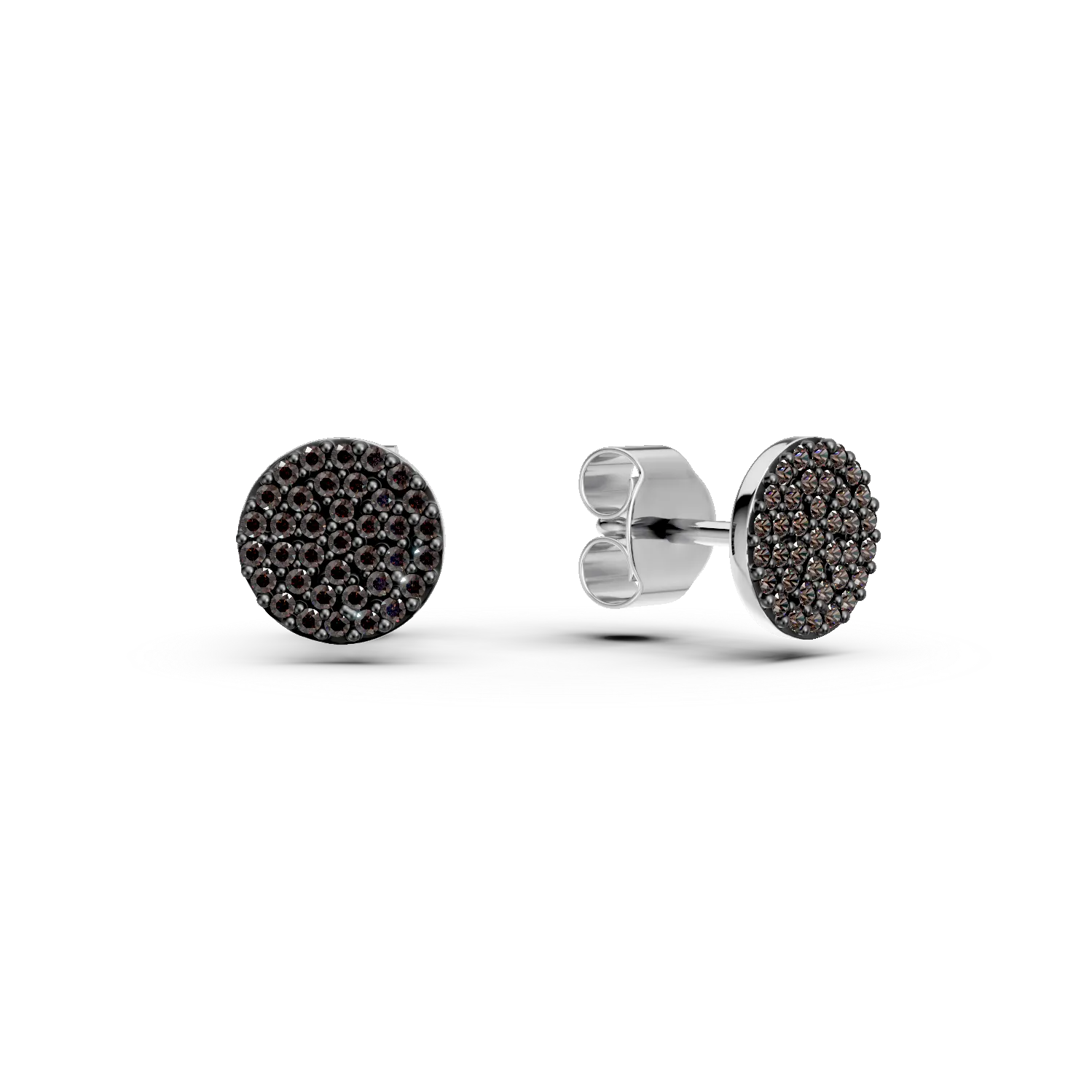 Cercei stud rotunzi din aur alb cu zirconia maro