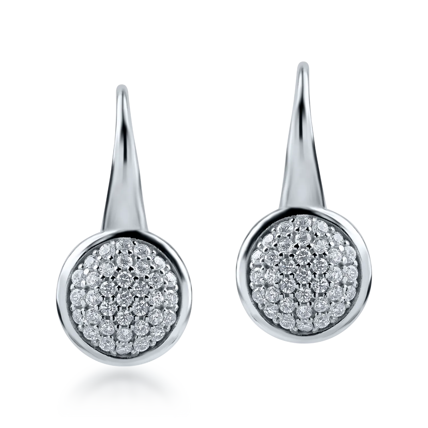 Cercei rotunzi cu tortita din aur alb cu zirconia-169704