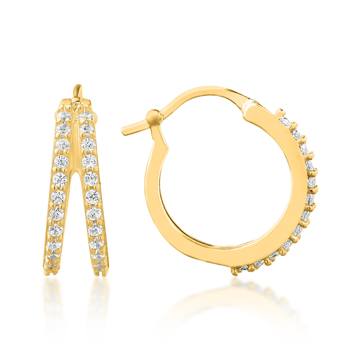 Yellow gold hoop earrings with microsetting zirconia