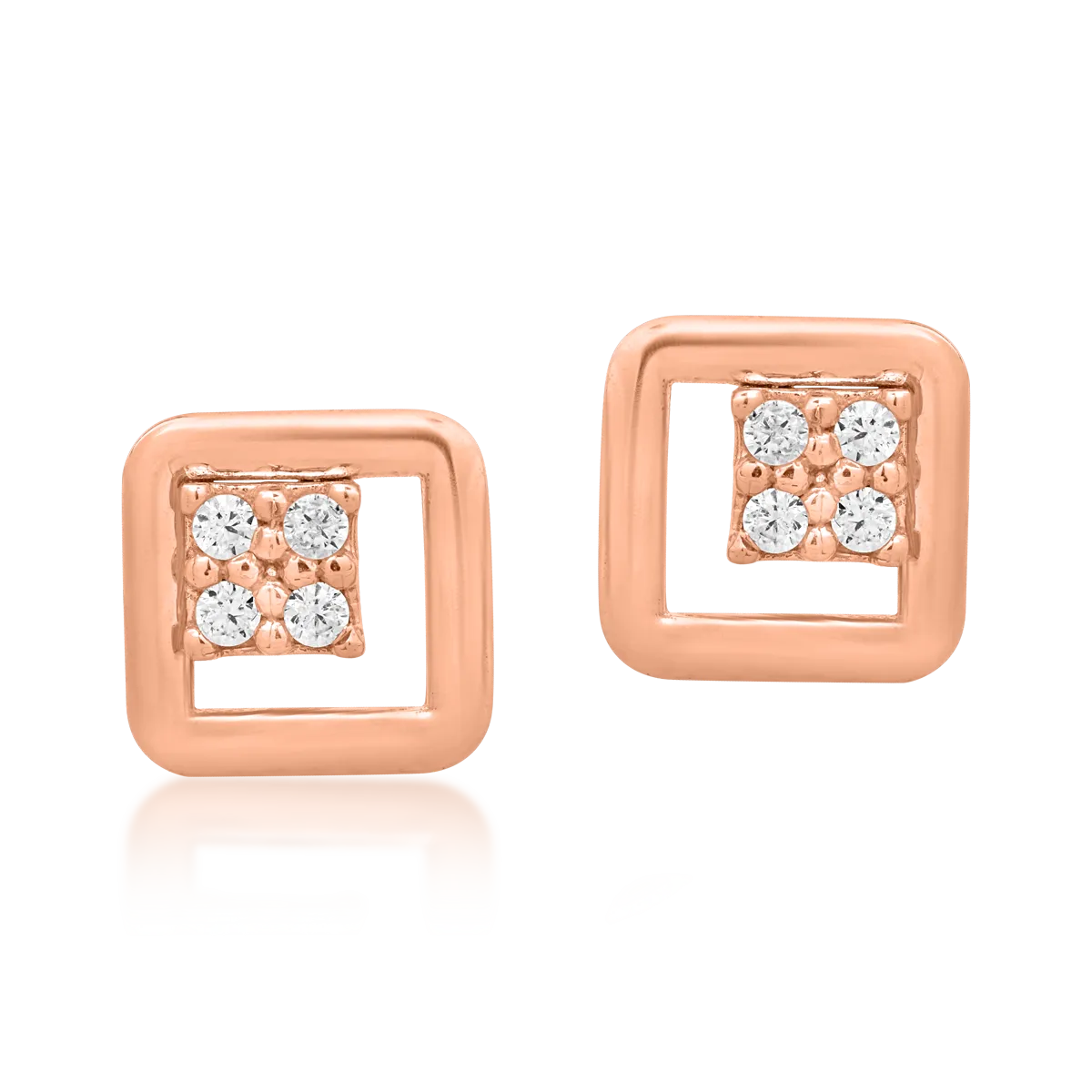 Cercei geometrici din aur roz cu zirconia