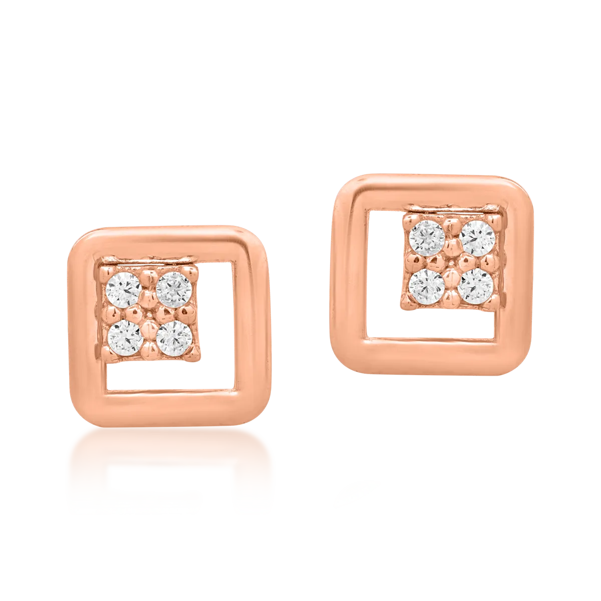 Cercei geometrici din aur roz cu zirconia - imagine 2