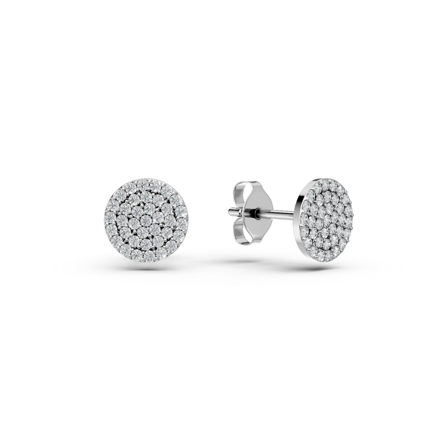 Cercei rotunzi din aur alb cu zirconia microsetting