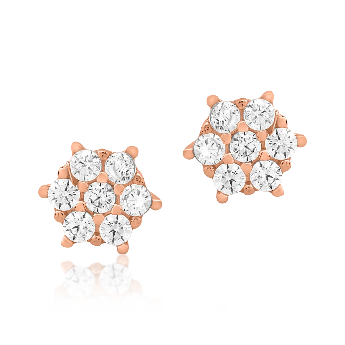 Okrągłe kolczyki wkrętki w kolorze różowego złota z cyrkoniami