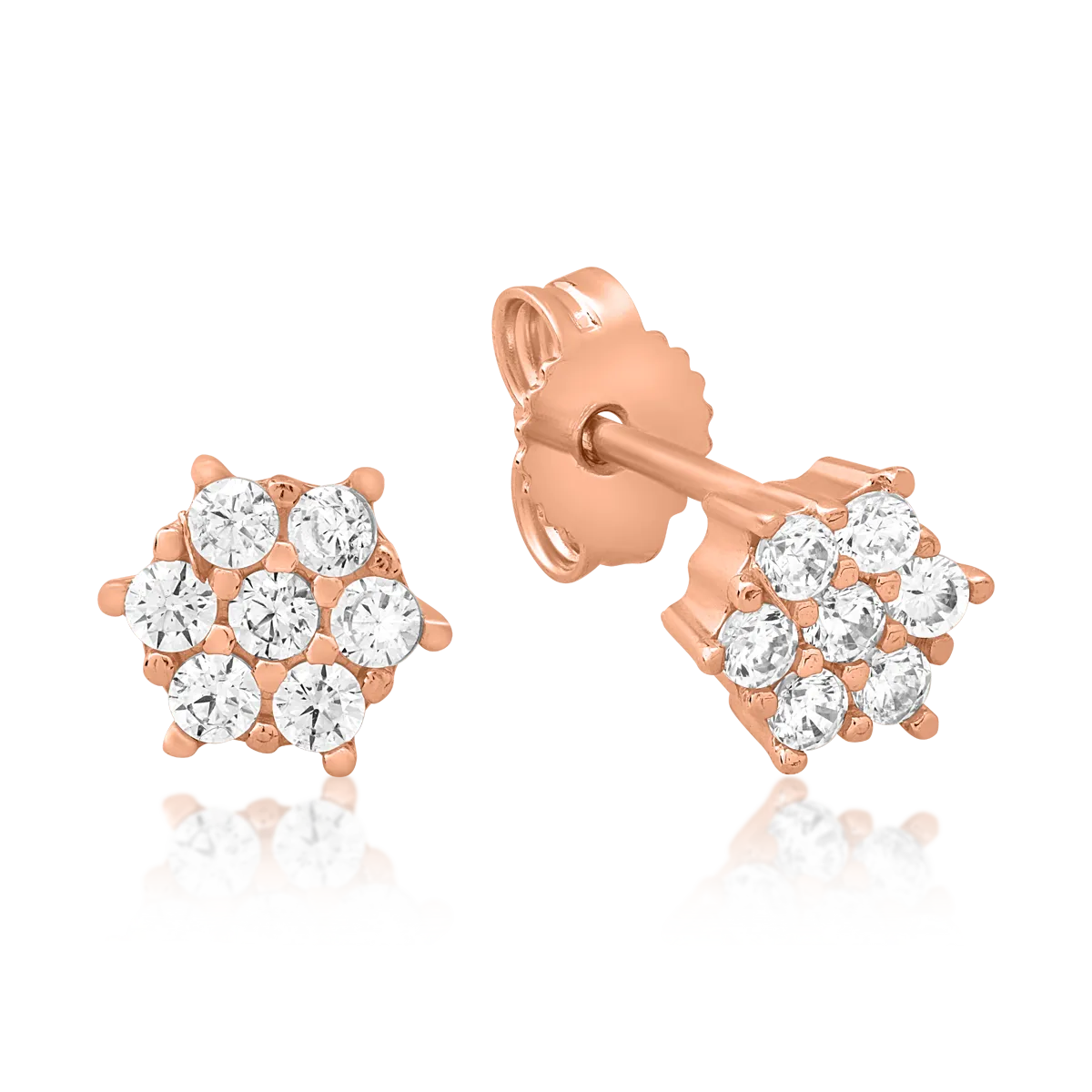 Cercei stud rotunzi din aur roz cu zirconia