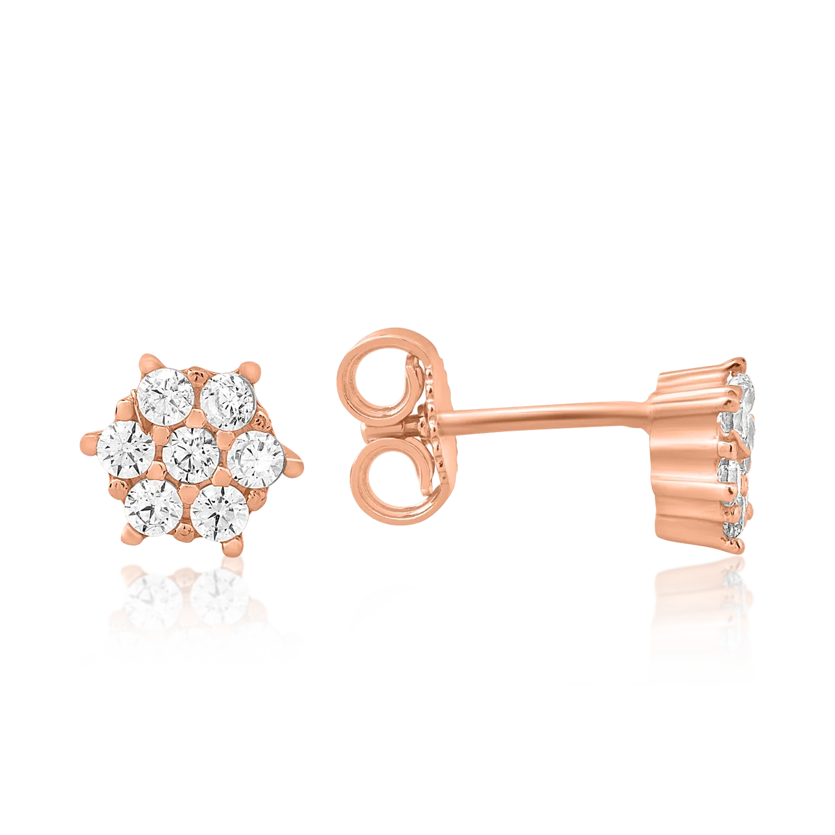 Cercei stud rotunzi din aur roz cu zirconia